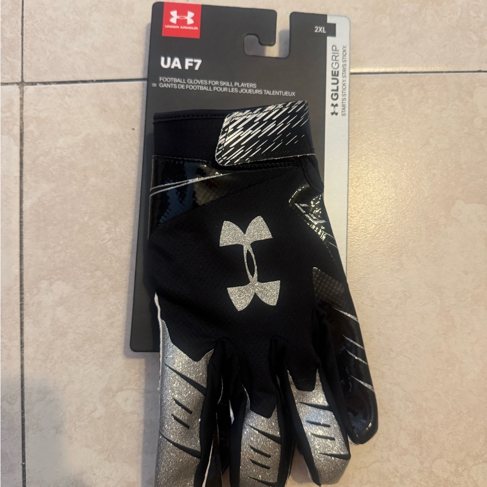 Under Armour Black and Silver Football Gloves
